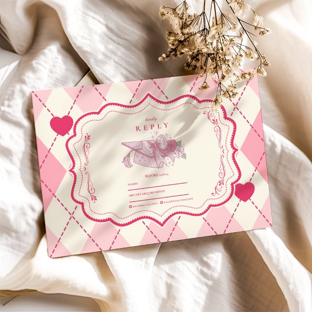 Eleganter Coquette Pink Bow Abschluss RSVP Karte (Von Creator hochgeladen)