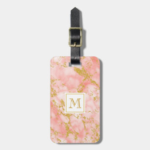 Eleganter Coral Marble Monogram Imitate Gold Glitz Gepäckanhänger