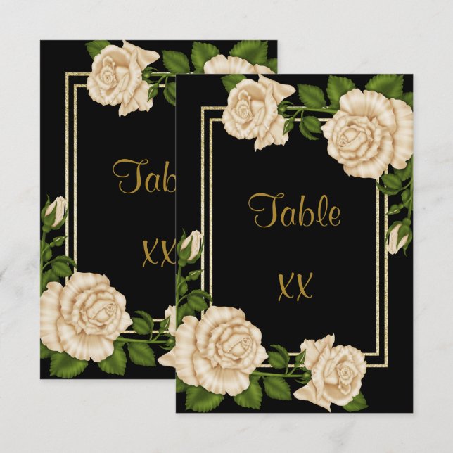 Eleganter Corner Ivory Rose Hochzeit Tischnummer (Vorne/Hinten)