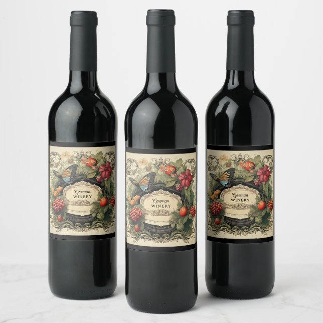 Eleganter Cotgore Garden Berries Personalisiert Weinetikett (Flaschen)