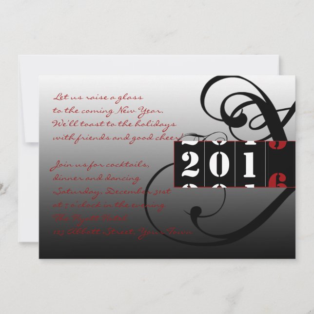 Eleganter Coutdown für das Silvester-Party Einladung (Vorderseite)