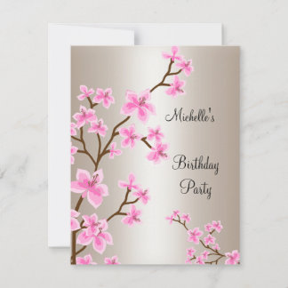 Eleganter Cream Beige Pink Floral Geburtstag Einladung