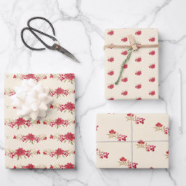Eleganter Cream Christmas Roter Botanischer Feiert Geschenkpapier Set