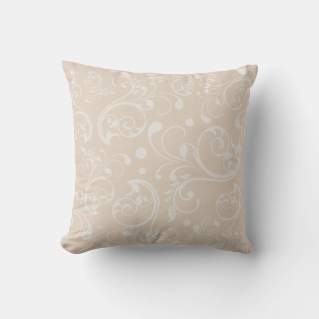 Eleganter Creme-Damast-Schwirl-Muster chic Kissen (Vorderseite)