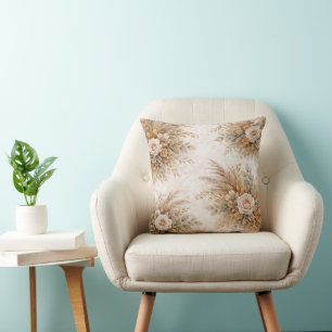 Eleganter Creme-Rosen-Boho-Blumenstrauß Kissen