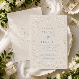 Eleganter cremefarbener geprägter stilvoller flora einladung