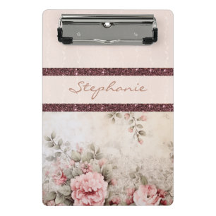 Eleganter cremefarbener Streifen mit Rose Mini Klemmbrett