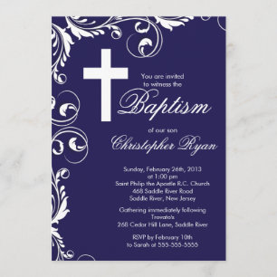 Eleganter Cross Baby Boy Taufen Christening Einladung