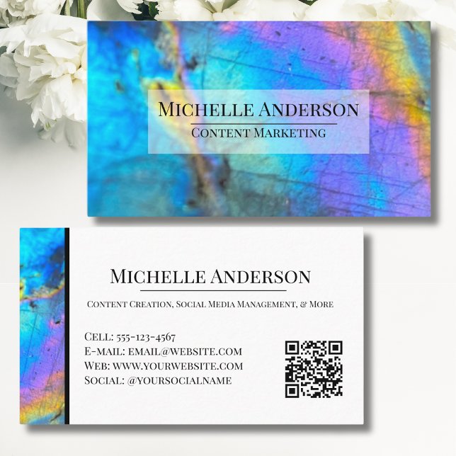 Eleganter Crystal Marble Stone Visitenkarte (Modern Trendy Labradorite Crystal Colorful Stone Business Card)