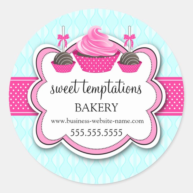 Eleganter Cupcake and Cake Pops Bäckerei Packaging Runder Aufkleber (Vorderseite)