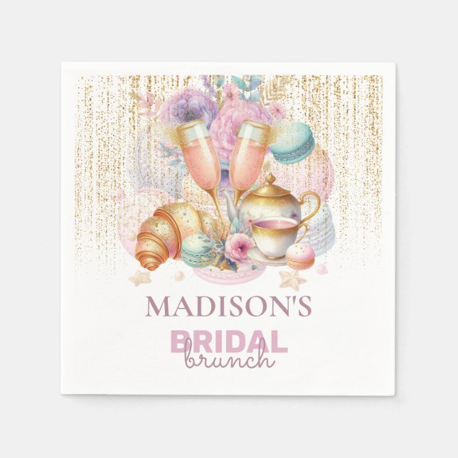 Eleganter Custom Bridal Brunch Pink & Gold Glitzer Serviette (Vorderseite)