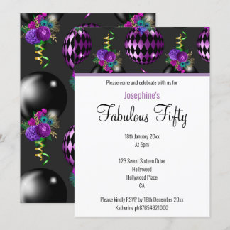 ELEGANTER CUSTOM FABULOUS IN 50 LILA BALLOON EINLADUNG