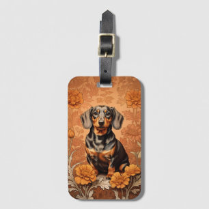 Eleganter Dachshund und Ringelblumen Gepäckanhänger