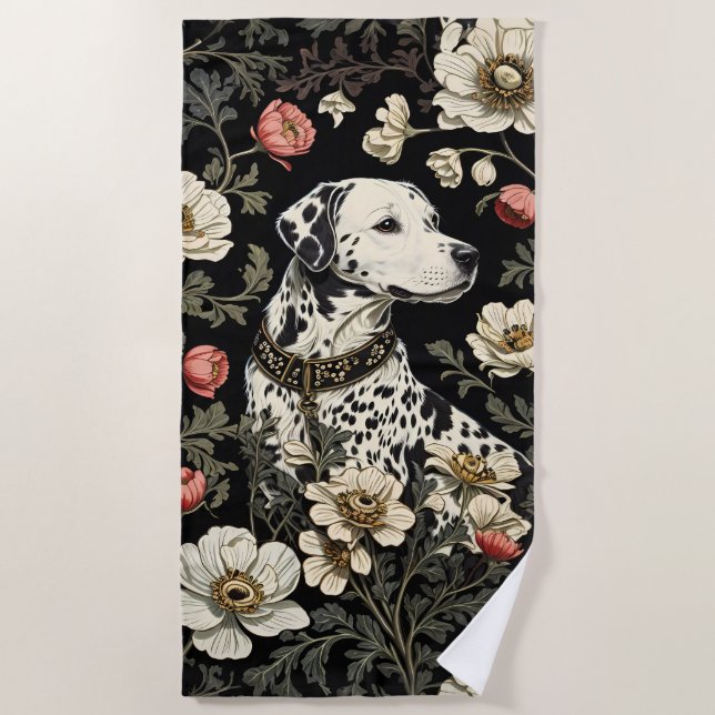 Eleganter Dalmatiner William Morris Inspiriert Strandtuch (Vorderseite)