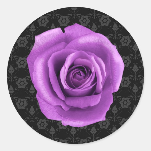 Eleganter Damask und Lila Rose Runder Aufkleber (Vorderseite)