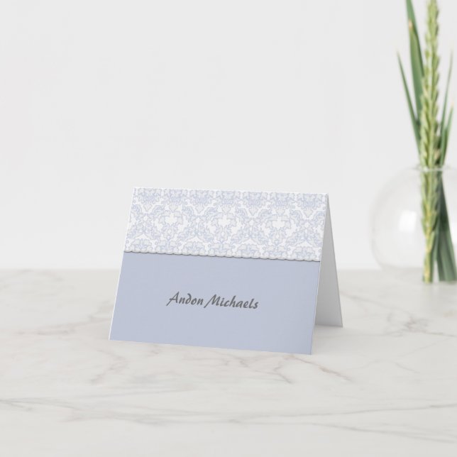 Eleganter Damast-blaues Foto danken Ihnen Notecard Dankeskarte (Vorderseite)