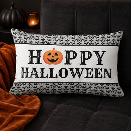 Eleganter Damast Frohes Halloween Orange Kürbis Lendenkissen