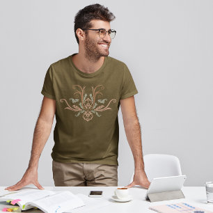 Eleganter Damast Geometrische Flora mit Zweigen T-Shirt