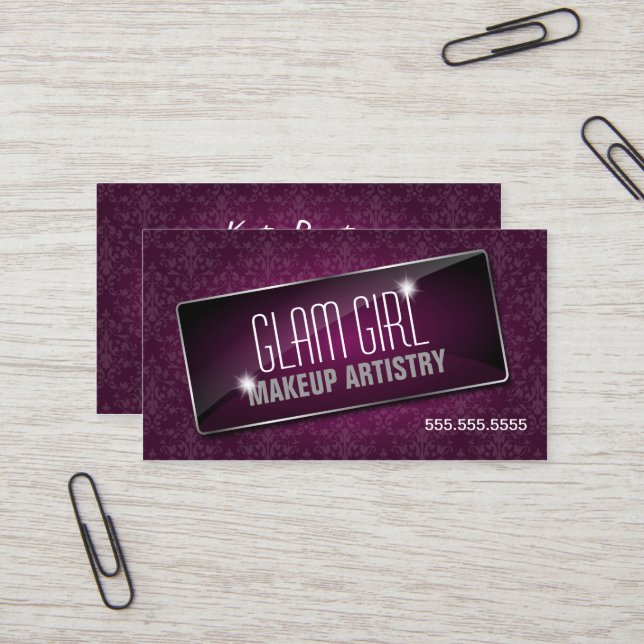 Eleganter Damast-Glasjuwel und Glitzern Visitenkarte (Vorderseite/Rückseite Beispiel)