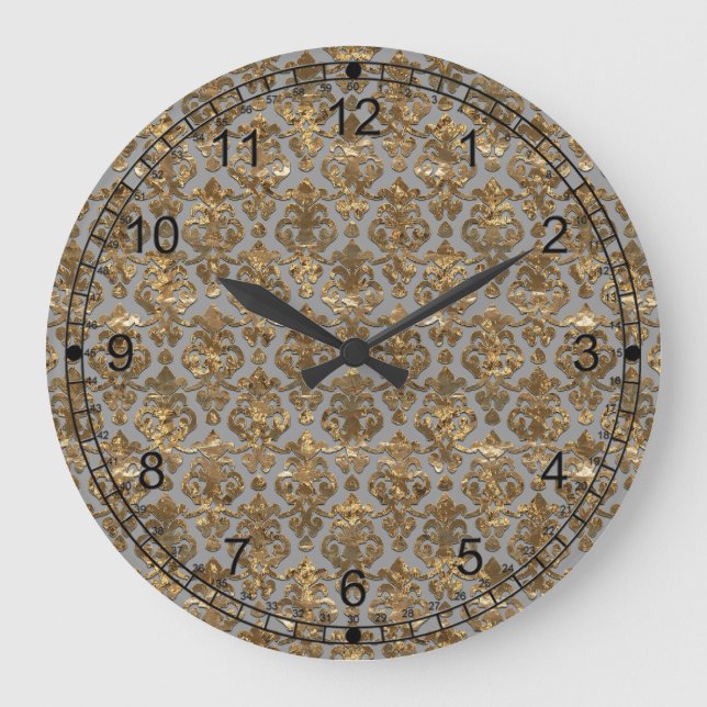 Eleganter Damast Le Shantesa Gray Große Wanduhr (Vorderseite)