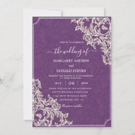 Eleganter Damast lila Hochzeitseinladungen Einladung