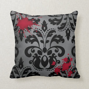 Eleganter Damast schwarz und grau mit Blut Hallowe Kissen