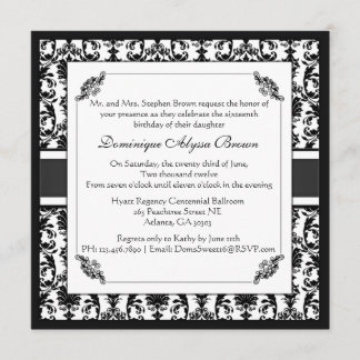 Eleganter Damast-Strudel laden ein [Schwarzweiss] Einladung