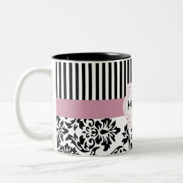 Eleganter Damast und Streifen monogramed Zweifarbige Tasse