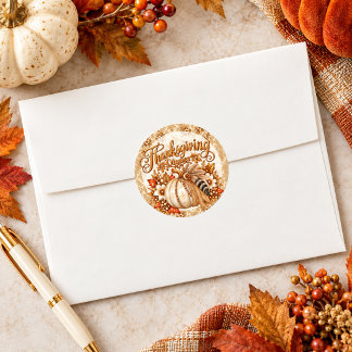 Eleganter Damaszener Boho-Kürbis zum Thanksgiving- Runder Aufkleber