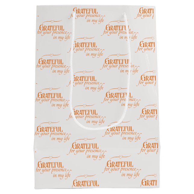 Eleganter, dankbarer Erntedank Fall Pumpkin Orange Mittlere Geschenktüte (Rückseite)