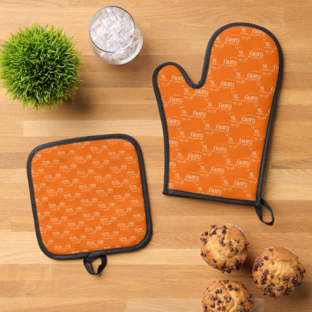 Eleganter dankbarer Erntedank Herbstorn Ofenhandschuh & Topflappen-Set (Oben Unten)