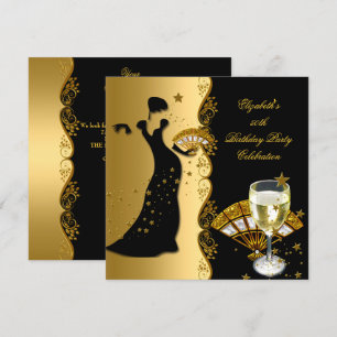 Eleganter Deko Lady 50. Geburtstagsparty Gold Blac Einladung