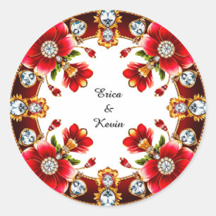 Eleganter Diamant-Blumenring-Hochzeitsrahmen Runder Aufkleber