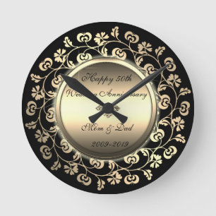 Eleganter Diamant, Florales 50. Hochzeitsjubiläum Runde Wanduhr