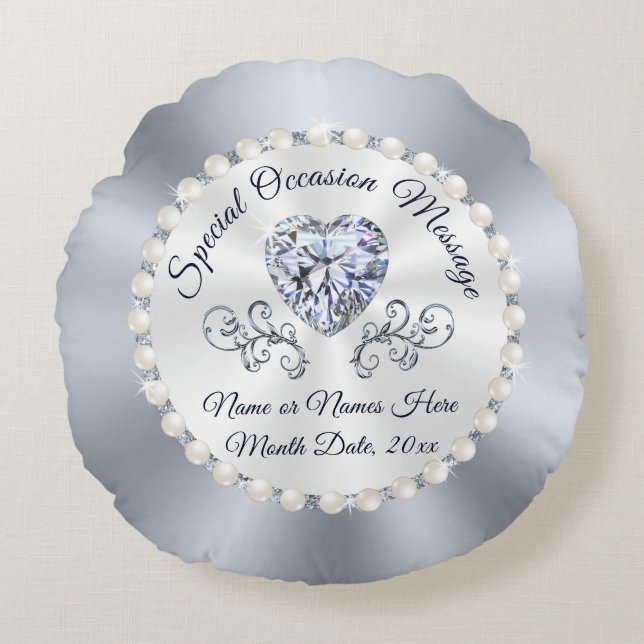 Eleganter Diamant-personalisiertes Rundes Kissen (Vorderseite)