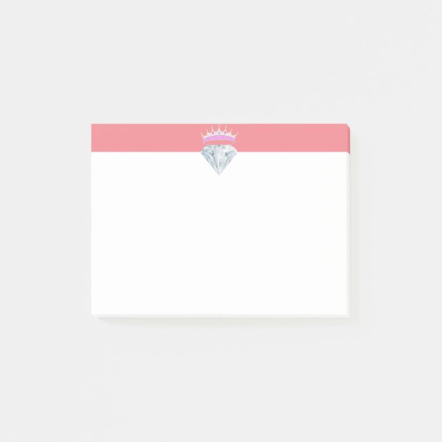 Eleganter Diamant & Tiara auf Korallen und weiß Post-it Klebezettel (Vorderseite)