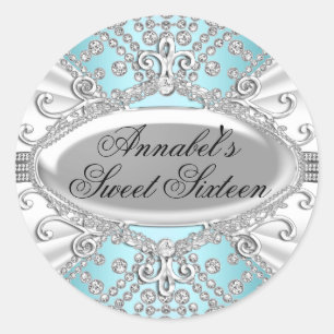 Eleganter Diamond Blau Sweet 16 Aufkleber