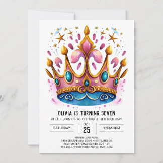 Eleganter Digital Princess Crown Geburtstag Einladung