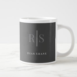 Eleganter DIY Gray Monogram & White Name, dunkelgr Jumbo-Tasse