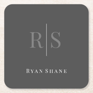 Eleganter DIY Gray Monogram & White Name, dunkelgr Rechteckiger Pappuntersetzer