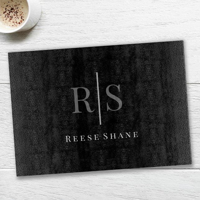 Eleganter DIY Gray Monogram & White Name, Schwarz Schneidebrett (Von Creator hochgeladen)