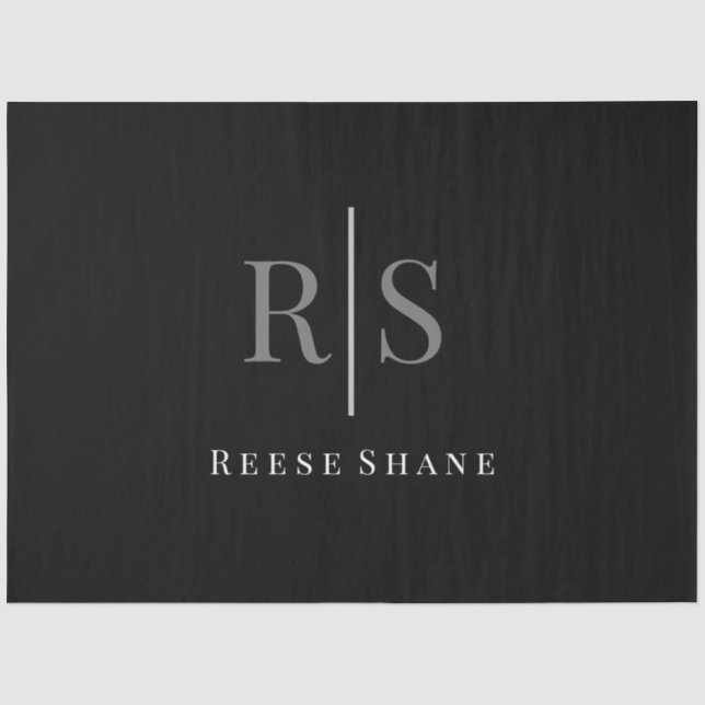 Eleganter DIY Gray Monogram & White Name, Schwarz Seidenpapier (Vorderseite)