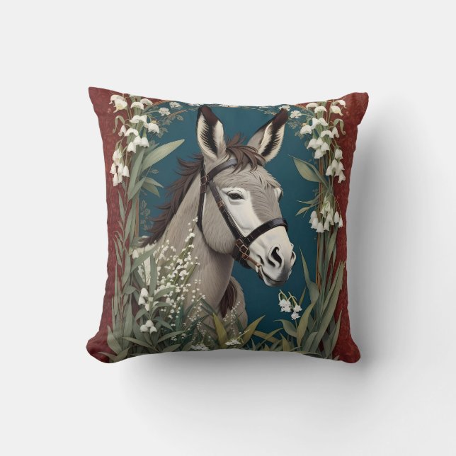 Eleganter Donkey und Lily The Valley Blume Kissen (Vorderseite)