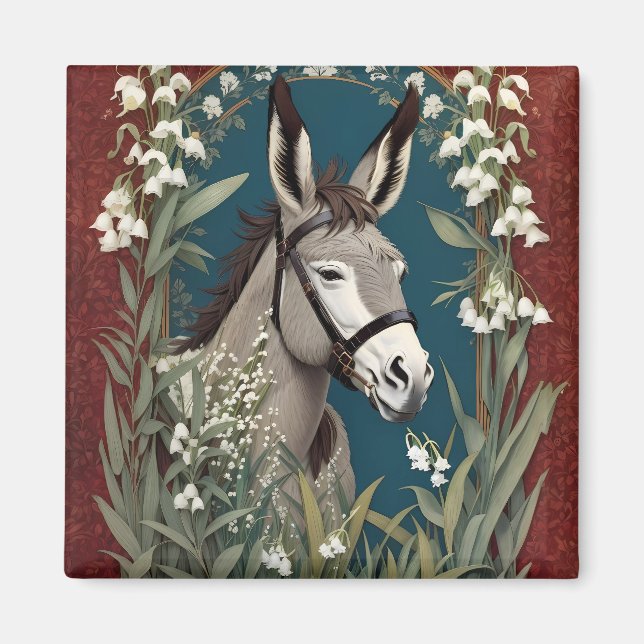 Eleganter Donkey und Lily The Valley Blume Magnet (Vorne)