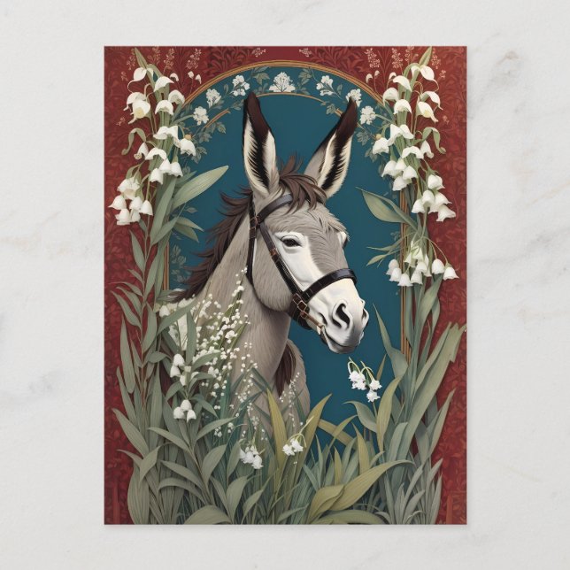 Eleganter Donkey und Lily The Valley Blume Postkarte (Vorderseite)