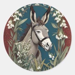 Eleganter Donkey und Lily The Valley Blume Runder Aufkleber