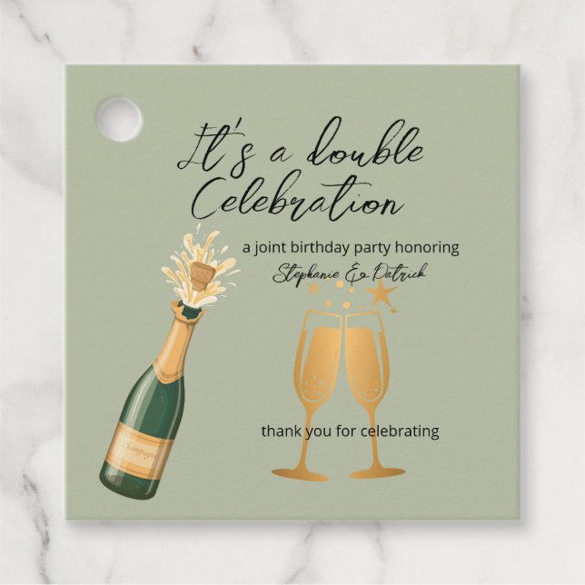 Eleganter Doppelfeier Grüner Geburtstag Geschenkanhänger (Vorderseite)
