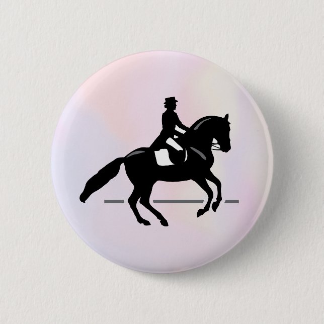 Eleganter Dressurreiter auf einem Aquarellplatz Button (Vorderseite)