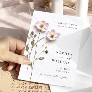 Eleganter Druck gedrückte Pastell-Boho-Blumen Hoch Save The Date