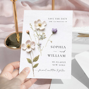 Eleganter Druck Gedrückte Pastell-Boho-Blumen Hoch Save The Date